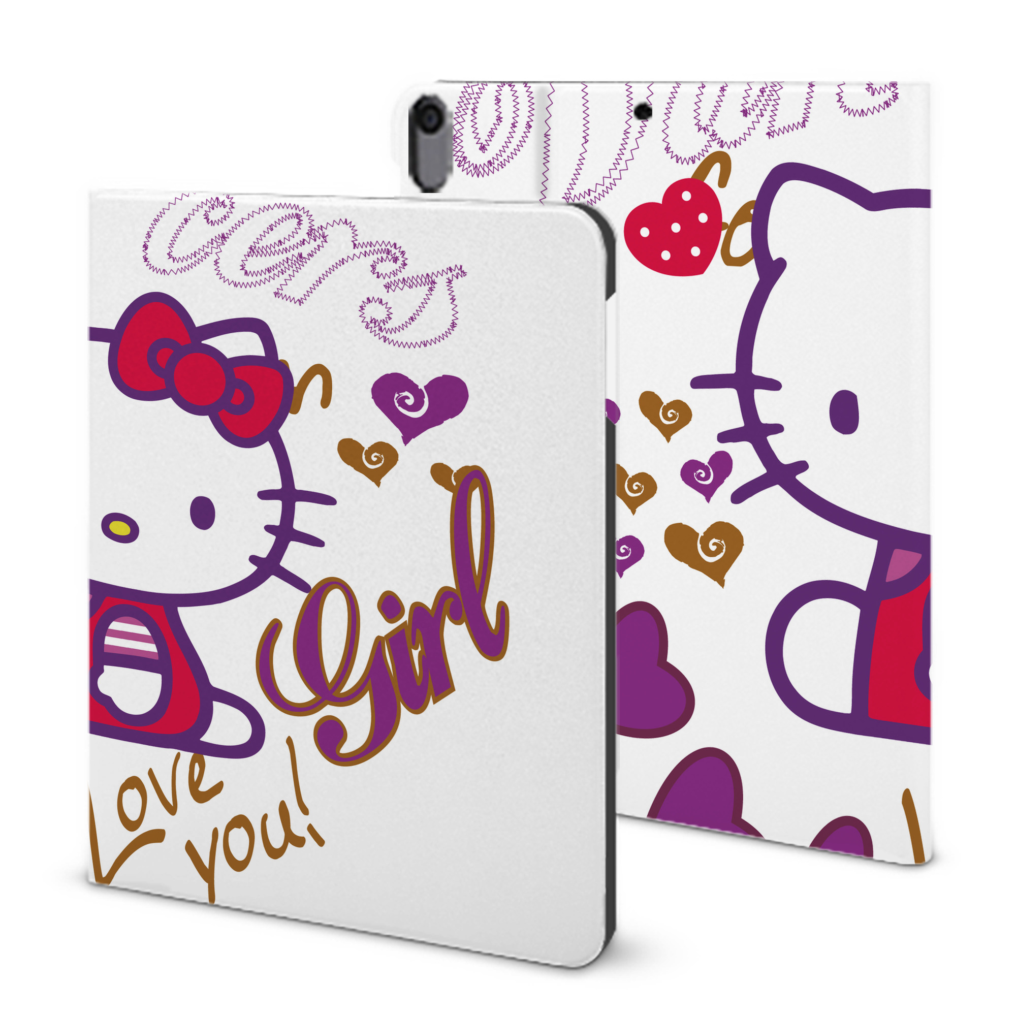 （画像用） Hello Kitty ハローキティ IPad ケース ブック型 PUレザー TPU 耐衝撃 軽量 薄型 ペン収納なし 全面保護 IPad 各モデル対応